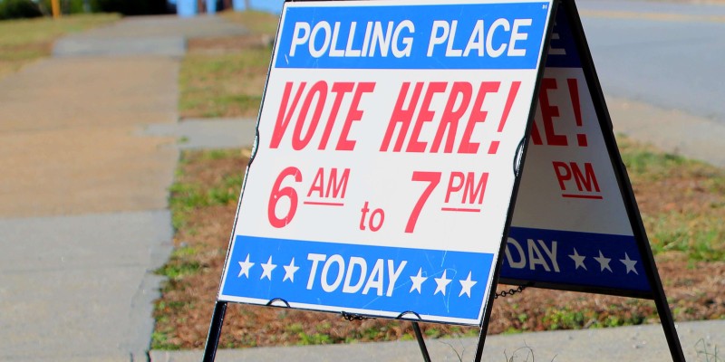Polling place sign at voting booth