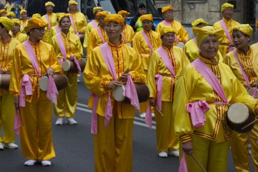 A group of Falun Gong members in a parade