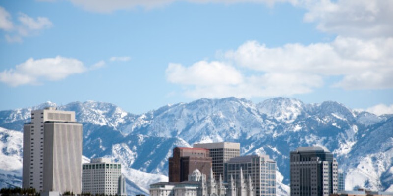 Salt Lake City, Utah with the Wasatch Mountain Range in the background.