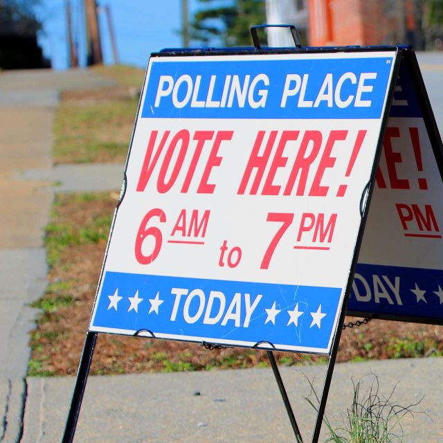 Polling place sign at voting booth