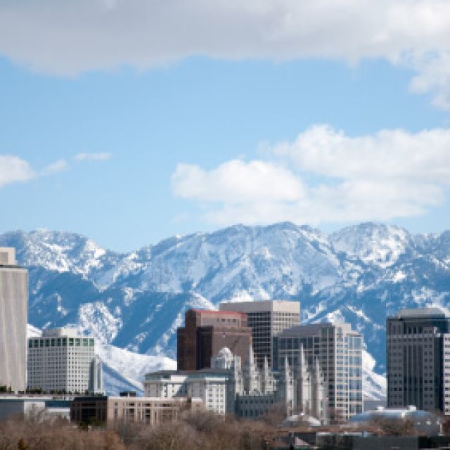 Salt Lake City, Utah with the Wasatch Mountain Range in the background.