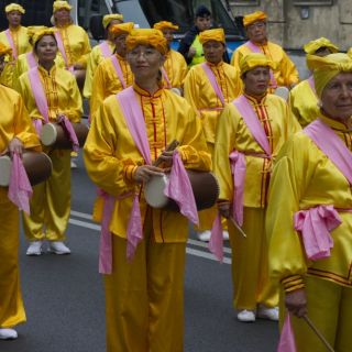 A group of Falun Gong members in a parade