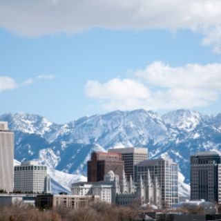 Salt Lake City, Utah with the Wasatch Mountain Range in the background.
