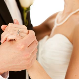 A wedding couple sharing their first dance